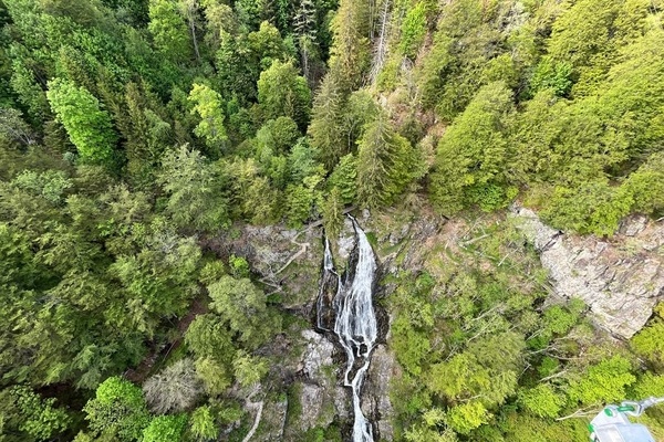 Highlight: Hngebrcke BlackforestLine am Ortseingang von Todtnauberg mit spektakulrem Blick auf den Wasserfall